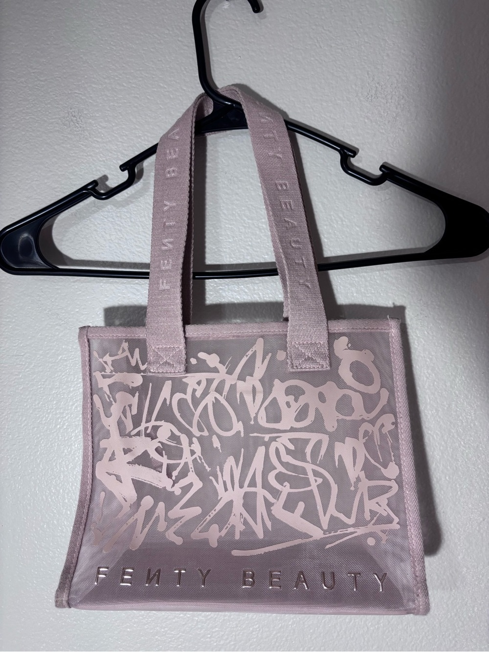 Fenty Beauty Pink Mini Tote Bag | Mesh Logo Cosmetic Gift Bag